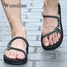 Load image into Gallery viewer, Sandals Men Sandalias Hombre Gladiator Sandals for Male Summer Roman Beach Shoes Flip Flops Slip on Flats Slippers Slides